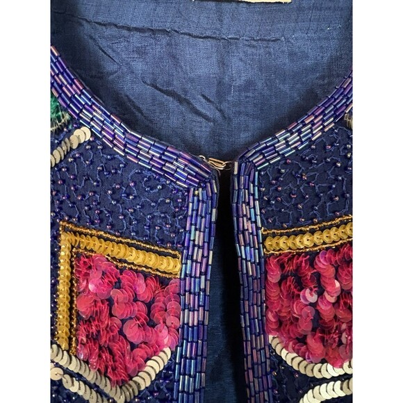 VTG i magnin 100% Silk Sequined Jewel Tone Dress Coat by Judith Ann Creations L - Picture 11 of 16
